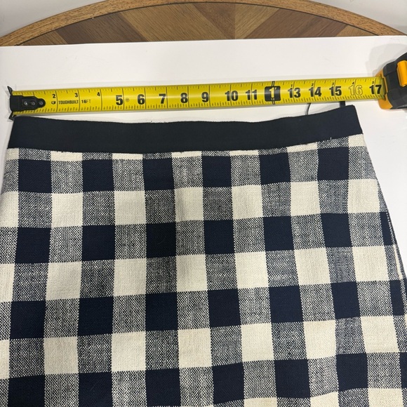 J. Crew The Pencil Skirt Navy and Cream Checkered cotton linen blend skirt lined - Picture 4 of 7